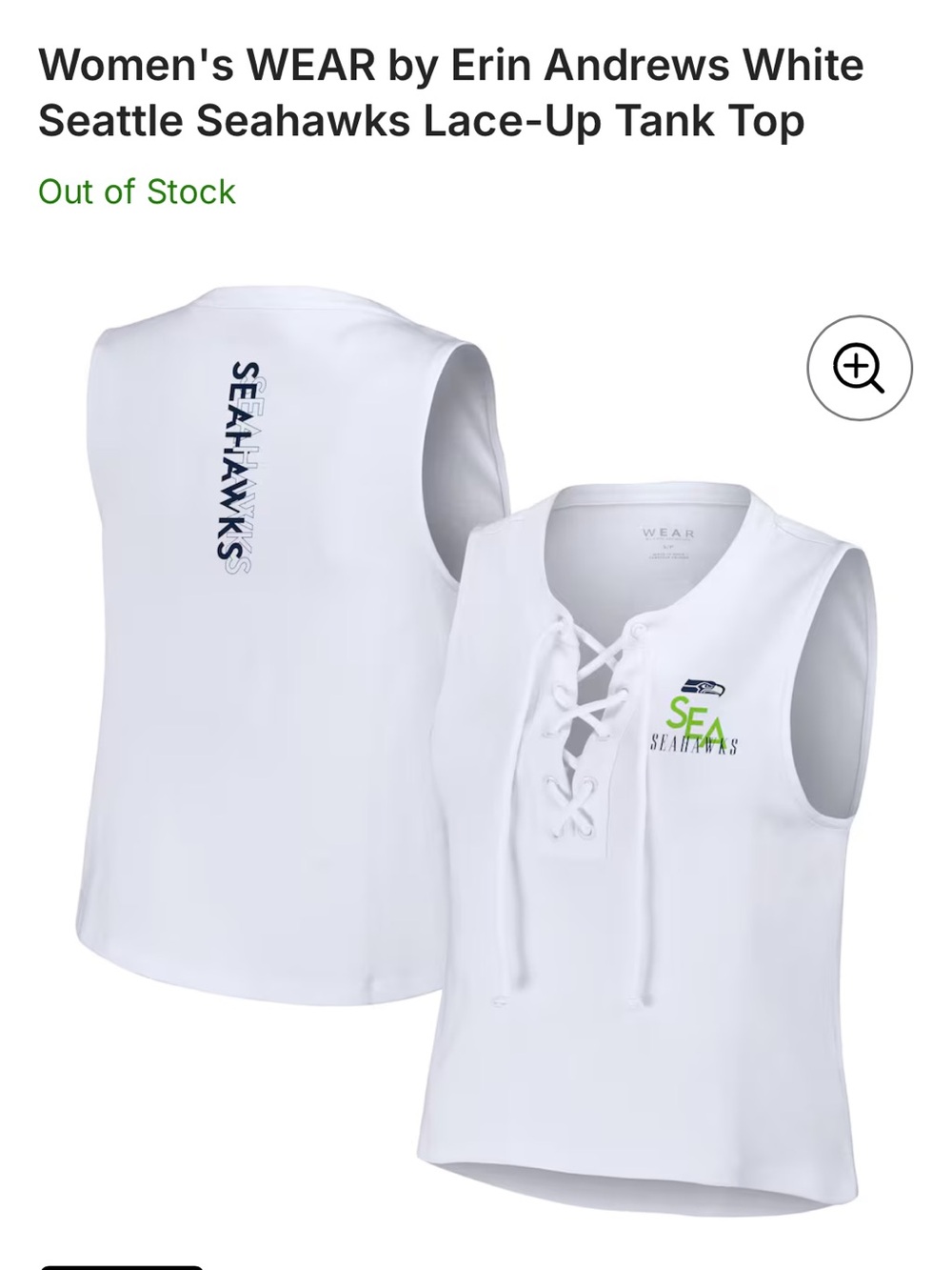 Erin Andrews Women's White Lace-Up Tank Top OUT OF stock online Seahawks
